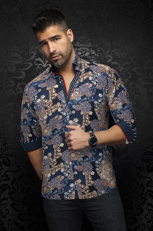 Flash discounts – men’s clothing essentials for less.  Au Noir Stretch Shirt | Albori Navy Tobacco