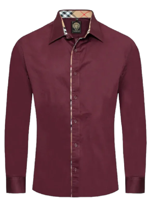 Flash sale on trendy clothing – Limited time offers available online.  Burgundy Men's Casual Plaid Button Down Shirt Long Sleeves Regular-Fit Style No-1877