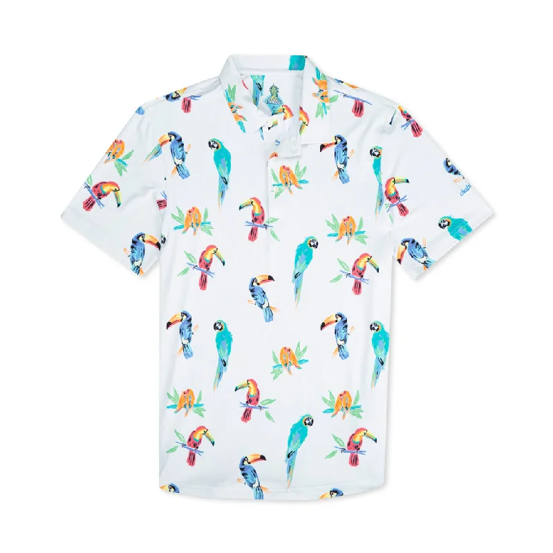 Huge savings on popular clothing styles –  Chubbies The Birds Of Polodise Performance Polo Shirt - Optic White - Pattern Base (Includes Plaids)