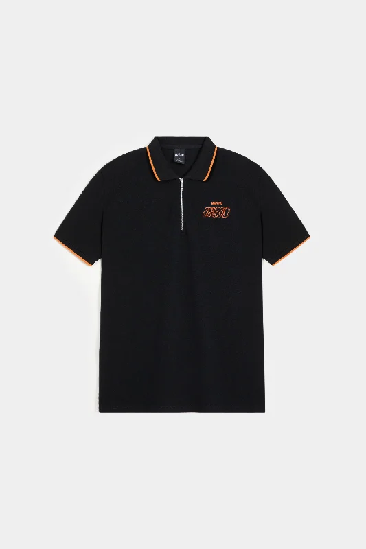 Shop now for fresh styles at discounted prices.  Zipper Polo With Jacquard Collar Detail
