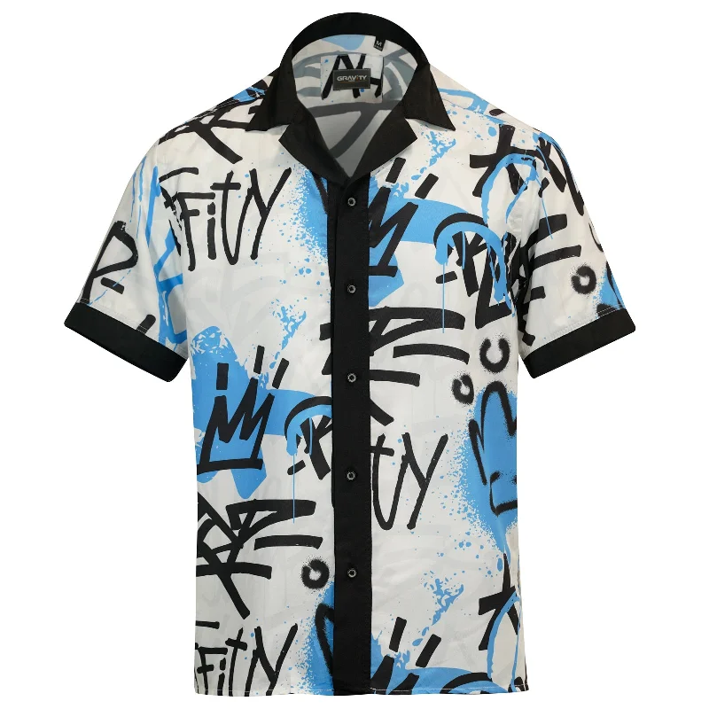Flash deals on men’s  clothing – Grab yours today!  GRAFFITI BLUE SHORT SLEEVE SHIRT