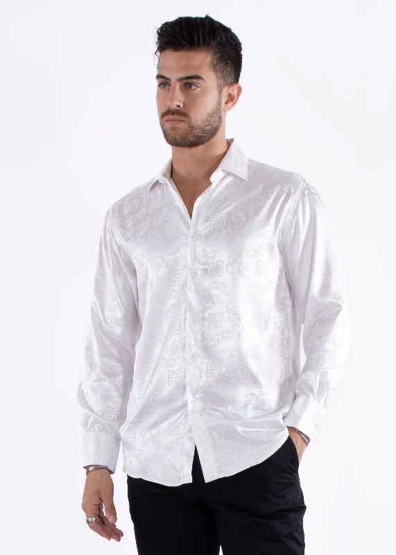 Save big on all types of clothing – Shop the sale now!  Greek Key Long Sleeve Dress Shirt White Shine