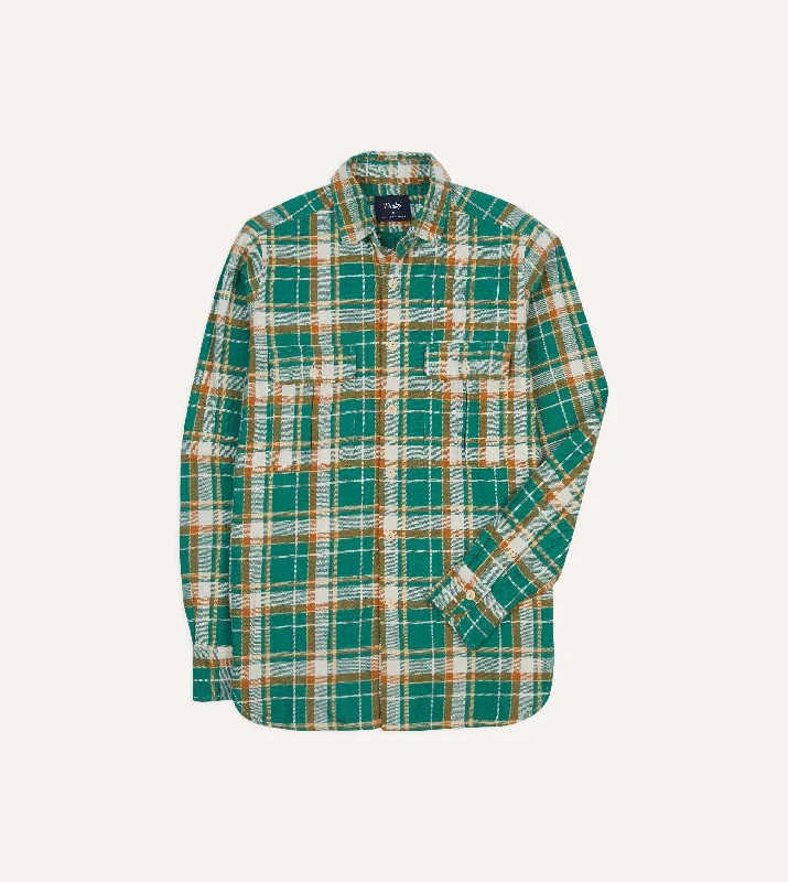 Shop the look you love at prices you’ll love even more!  Green and Yellow Check Slub Brushed Cotton Two-Pocket Work Shirt