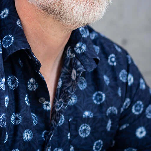Limited-time promo – up to 70% off on men's essentials.  KARLTON Short Sleeve Shirt in Navy Blue Japanese Shibori Print