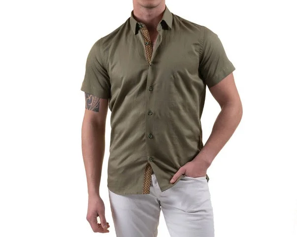 Get ready for the season with exclusive savings on trendy clothes. KHAKI SHORT SLEEVE COTTON/LINEN SHIRT Get ready for the season with exclusive savings on trendy clothes. KHAKI SHORT SLEEVE COTTON/LINEN SHIRT