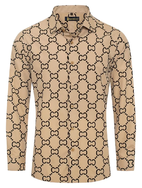 Save on men’s formal wear – perfect for your next event!  Khaki Men's Print Design Long Sleeve Shirt Regular-Fit Style No: CHLS-2060