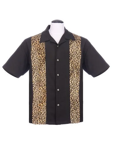 Men’s wardrobe essentials now at unbeatable prices.  Leopard Panel Bowling Shirt in Black
