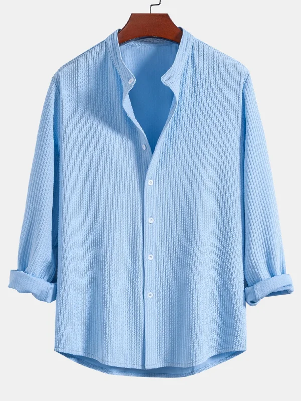 Shop affordable clothing for all occasions –  Long Sleeve Muscle Fit Ribbed Stand Collar Shirt