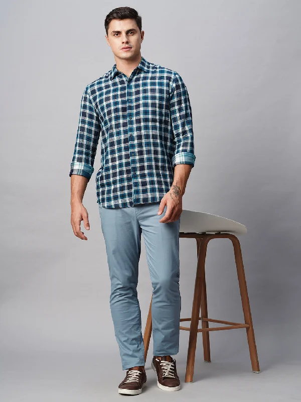 Shop affordable clothing for all occasions –  Men's Teal Cotton Regular Fit Checked Shirt
