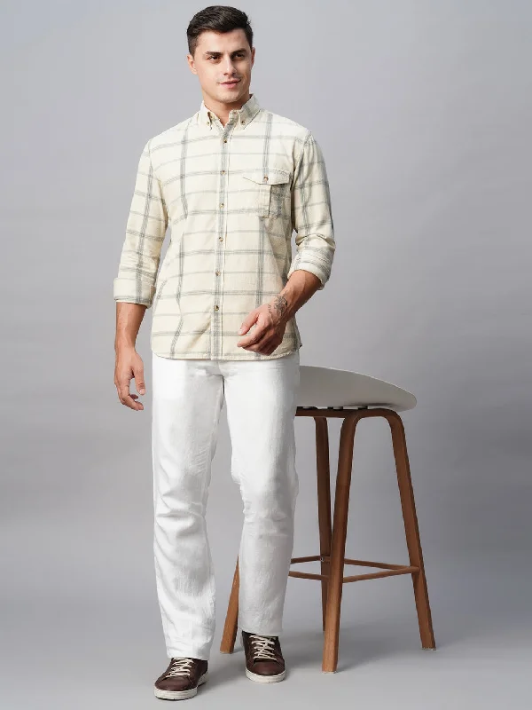 Men’s clothing at unbeatable prices – shop the sale today!  Men's Offwhite Cotton Regular Fit Checked Shirt