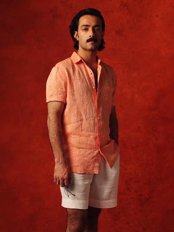 Take advantage of our men’s fashion sale – it’s your time to save!  Men's Orange 100% Linen Regular Fit Short Sleeved Shirt