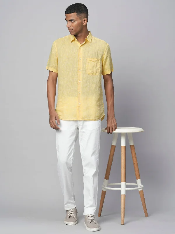 – Shop stylish items today! Men's Yellow 100% Linen Regular Fit Short Sleeved Shirt – Shop stylish items today! Men's Yellow 100% Linen Regular Fit Short Sleeved Shirt