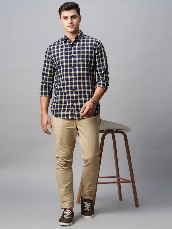 Don’t miss out – huge discounts on men’s trendy styles.  Men's Navy Cotton Regular Fit Checked Shirt
