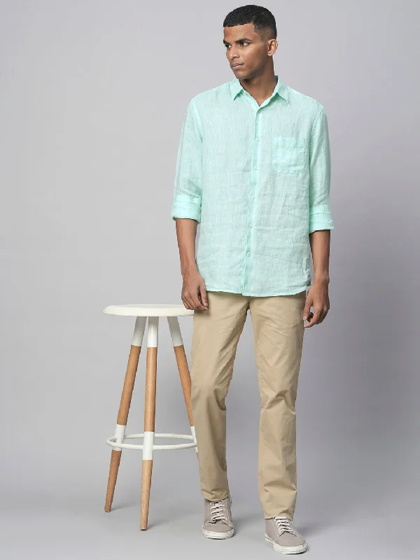 Exclusive online discounts – Shop clothing for every occasion!  Men's Mint Green 100% Linen Regular Fit Long Sleeved Shirt