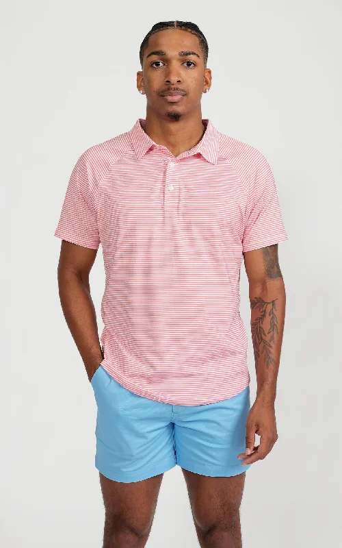 Flash sale alert! Shop fashion-forward clothing at discounted prices.  Cool-Tech Performance Golf Polo - Shell Pink Stripes