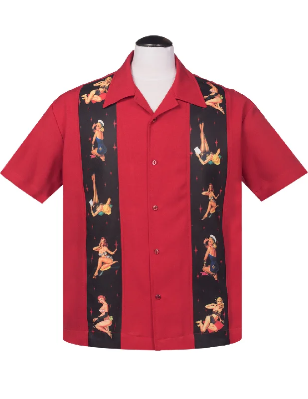 Save more with our buy-more, save-more deals on men’s fashion. Multi Pinup Panel Bowling Shirt in Red Save more with our buy-more, save-more deals on men’s fashion. Multi Pinup Panel Bowling Shirt in Red