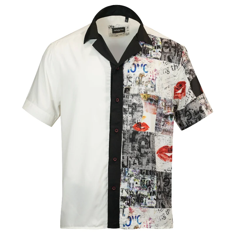 Save big on men’s casual wear – today only!  NEWSPAPER BLANC SHORT SLEEVE SHIRT