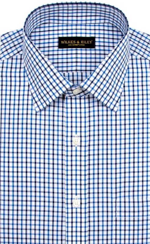Big discounts – don’t miss out!  Slim Fit Blue / Navy Tattersall English Spread Collar Supima® Cotton Non-Iron Broadcloth Dress Shirt
