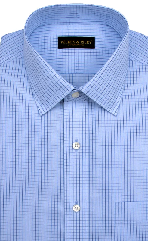 Don’t miss these deals – men’s fashion essentials for less.  Tailored Fit Light Blue Ground Navy Check Spread Collar  Supima® Cotton Non-Iron Broadcloth