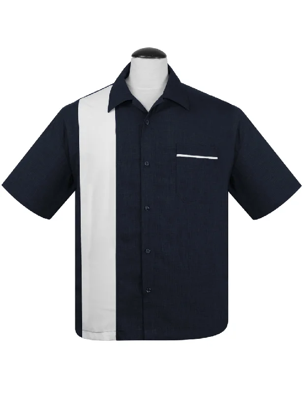 Get ready for your next season with amazing savings on all clothing.  PopCheck Single Panel Bowling Shirt in Navy/White