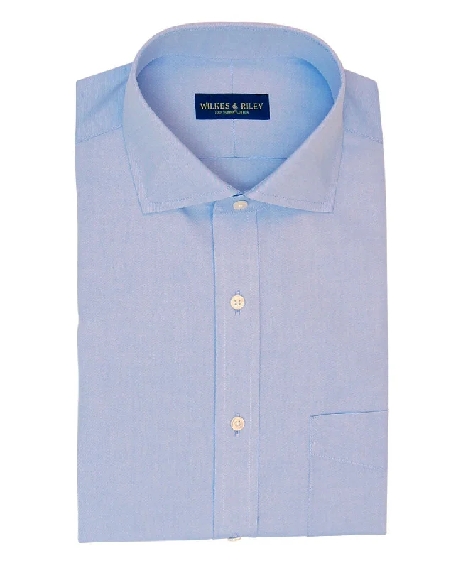 Shop smart, save big – men’s clothing sale on now!  Slim Fit Blue Solid English Spread Collar Supima® Cotton Non-Iron Pinpoint Oxford Dress Shirt