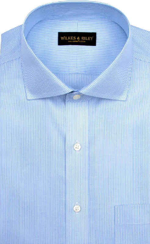 Shop new arrivals in clothing and save –  Slim Fit Blue Stripe English Spread Collar Supima® Cotton Non-Iron Twill Dress Shirt