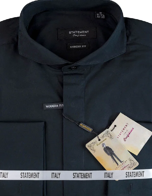 Shop the best in men’s fashion for less – limited-time sale!  MODERN FIT BLACK DRESS SHIRT WITH SPREAD COLLAR & FRENCH CUFF