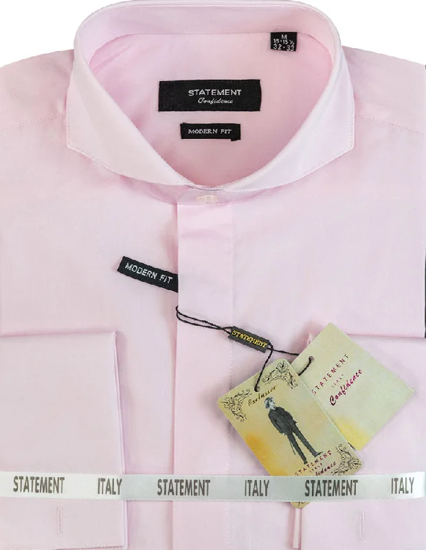 Get fresh fashion for less – Shop trendy clothing at discounted prices.  MODERN FIT PINK DRESS SHIRT WITH SPREAD COLLAR & FRENCH CUFF