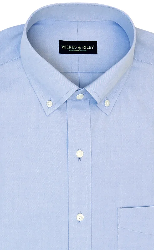 Save up to 60% on new arrivals in clothing – Shop now!  Tailored Fit Blue Solid Button-Down Collar Supima® Cotton Non-Iron Pinpoint Oxford Dress Shirt