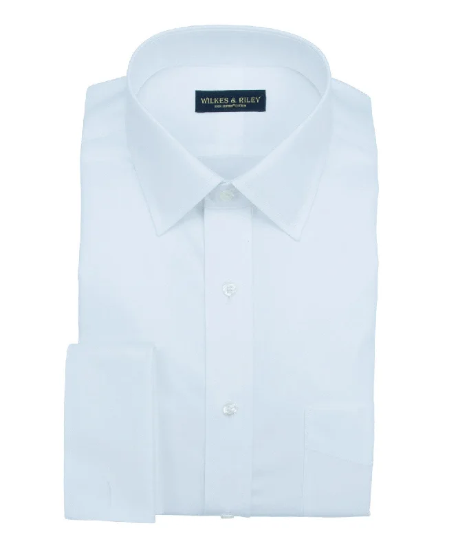 Shop affordable clothing for all occasions –  Tailored Fit White Solid Spread Collar French Cuff Supima® Cotton Non-Iron Pinpoint Oxford Dress Shirt