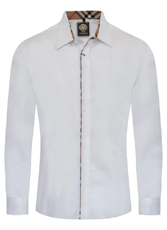 Seasonal sale  White Men's Casual Plaid Button Down Shirt Long Sleeves Regular-Fit Style No-1877