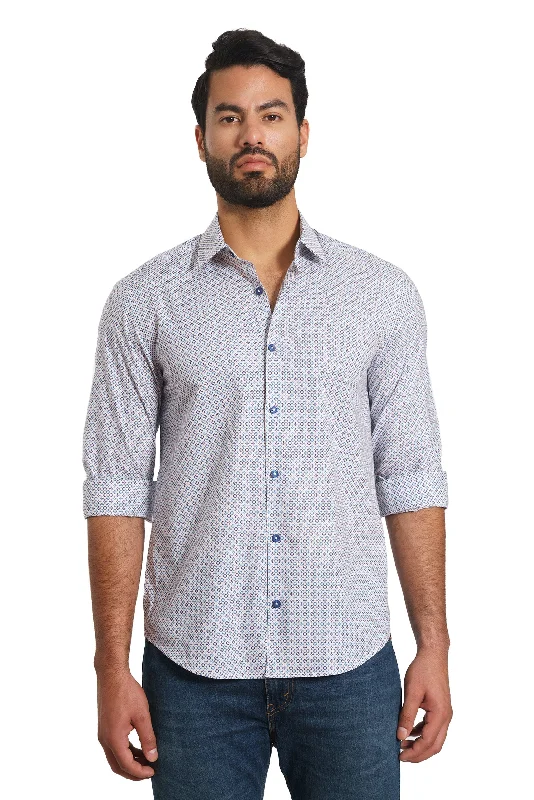 Update your look for less with men’s clothing on sale.  White Print Long Sleeve Shirt Tp-7136