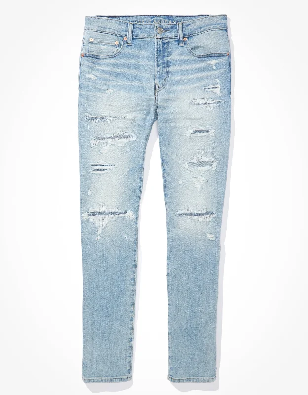 Shop the latest men's clothing trends at a fraction of the price.  AE AirFlex+ Patched Slim Jean