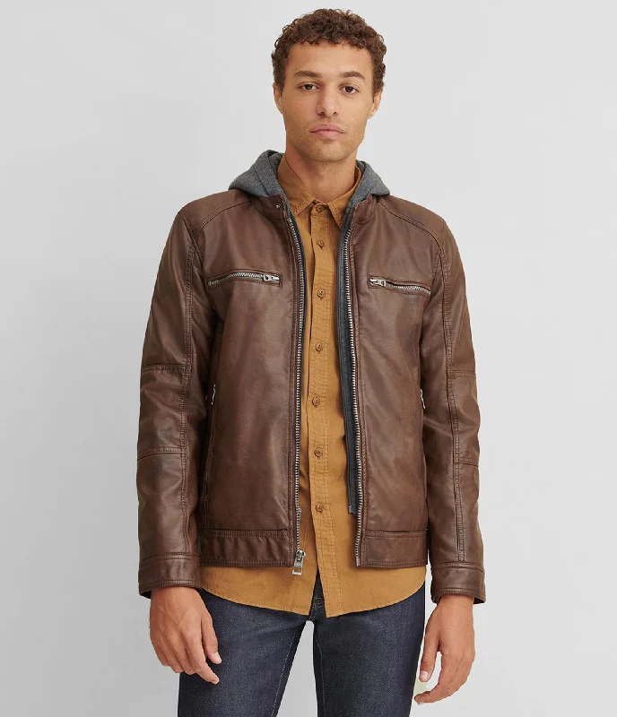 Buy now, pay later – exclusive savings on men’s clothing. Faux-Leather Jacket With Hood Buy now, pay later – exclusive savings on men’s clothing. Faux-Leather Jacket With Hood