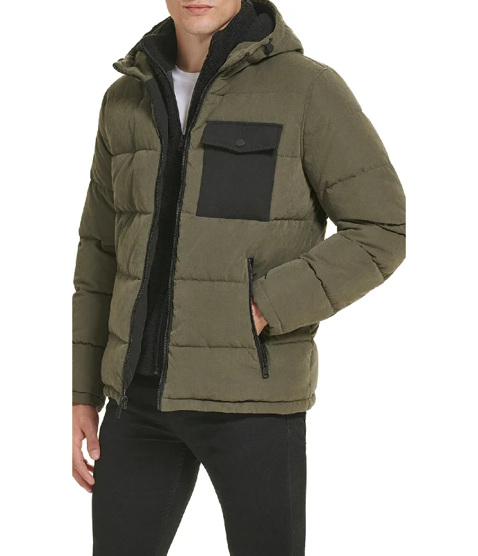 Shop men’s clothing now and enjoy amazing savings.  Color Block Mixed Media Puffer