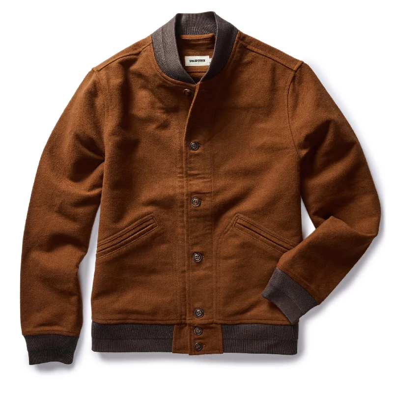 Shop our men's clothing collection for the best prices of the season.  The Bomber Jacket in Tarnished Copper Moleskin