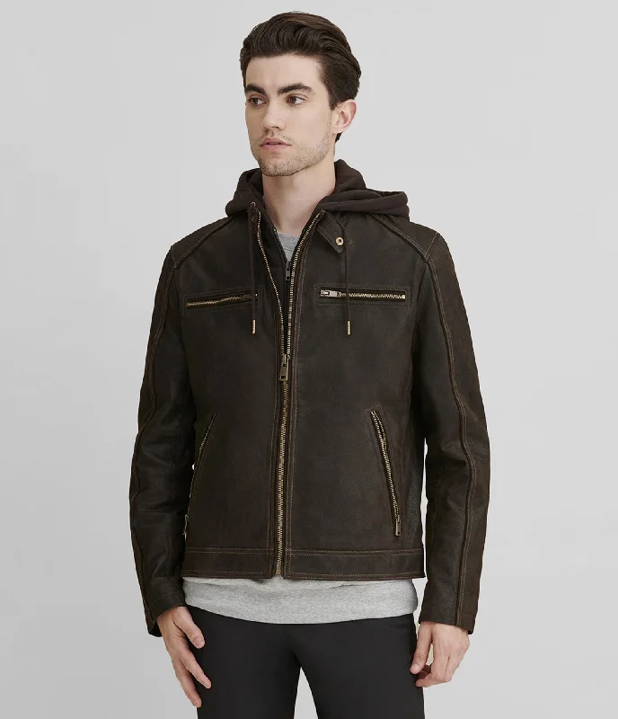 Clearance sale – shop men's clothing at discounted prices!  Jake Hooded Leather Jacket