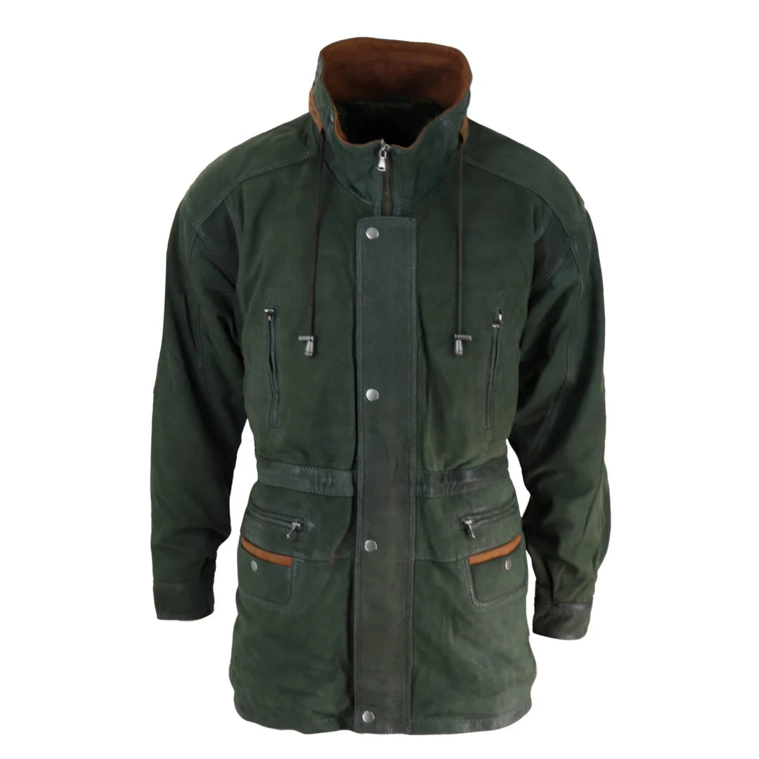 Shop affordable clothing for all occasions –  Men's Suede Safari Jacket Hunting Duffle Parka Leather Coat