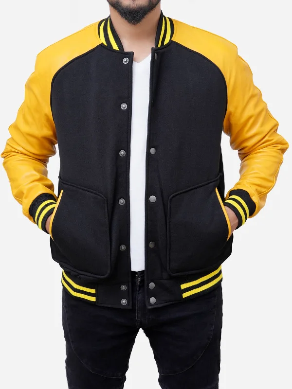 Huge savings on popular clothing styles –  Grayson Black and Yellow Varsity Jacket