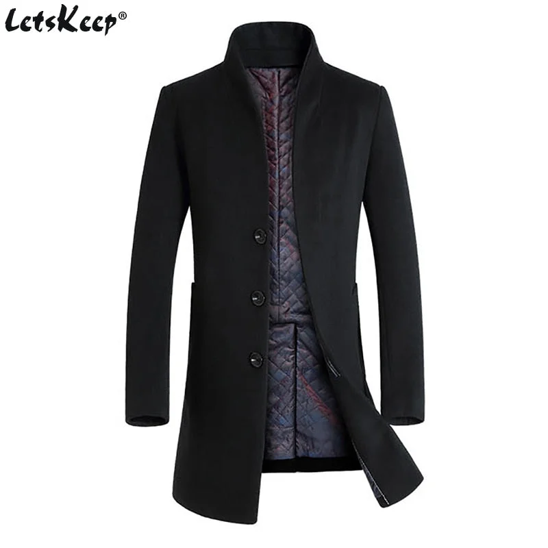 Seasonal sale  Letskeep New Winter woolen long peacoat men slim fit casual thick overcoat mens warm Windbreaker trench coat Jackets, MA209