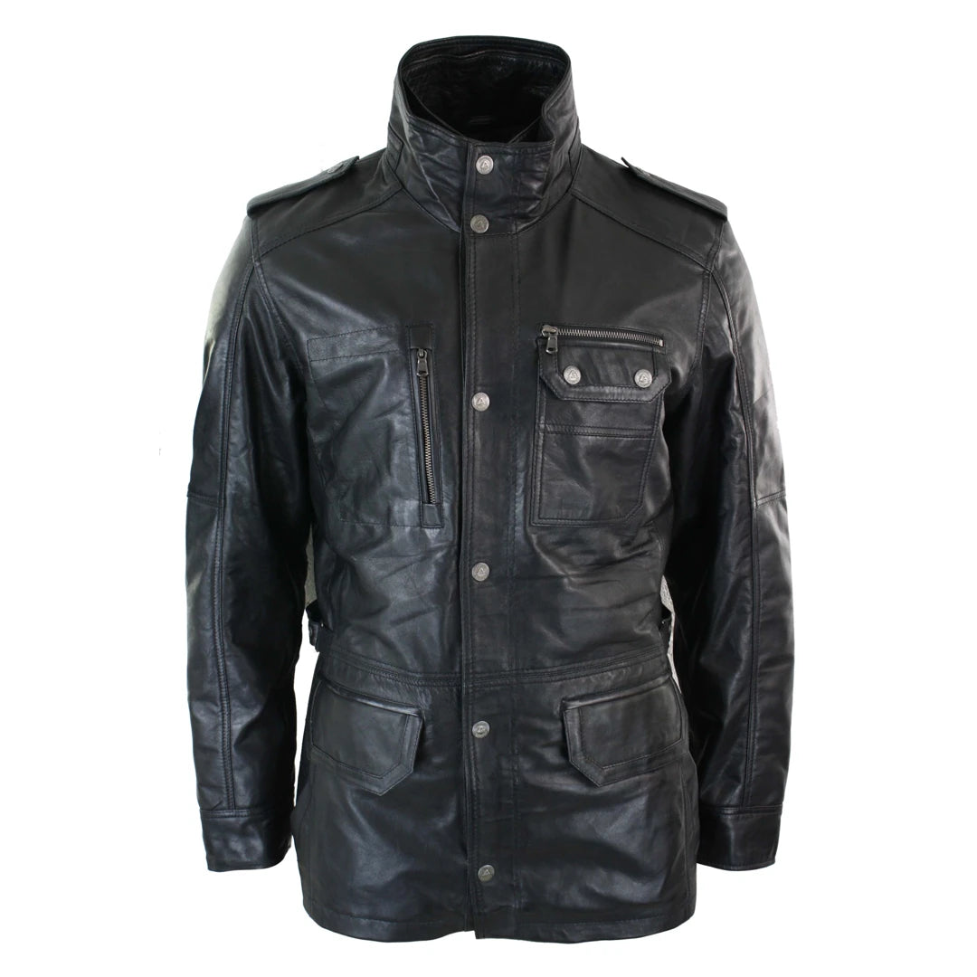 Final clearance: Men’s clothing items up to 70% off!  Men's 3/4 Safari Parka Leather Jacket