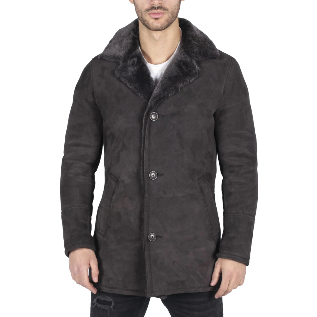 Shop stylish and affordable clothes – Men's Sheepskin Coat Brown Classic 3/4 Jacket Button Down V Neck Shop stylish and affordable clothes – Men's Sheepskin Coat Brown Classic 3/4 Jacket Button Down V Neck