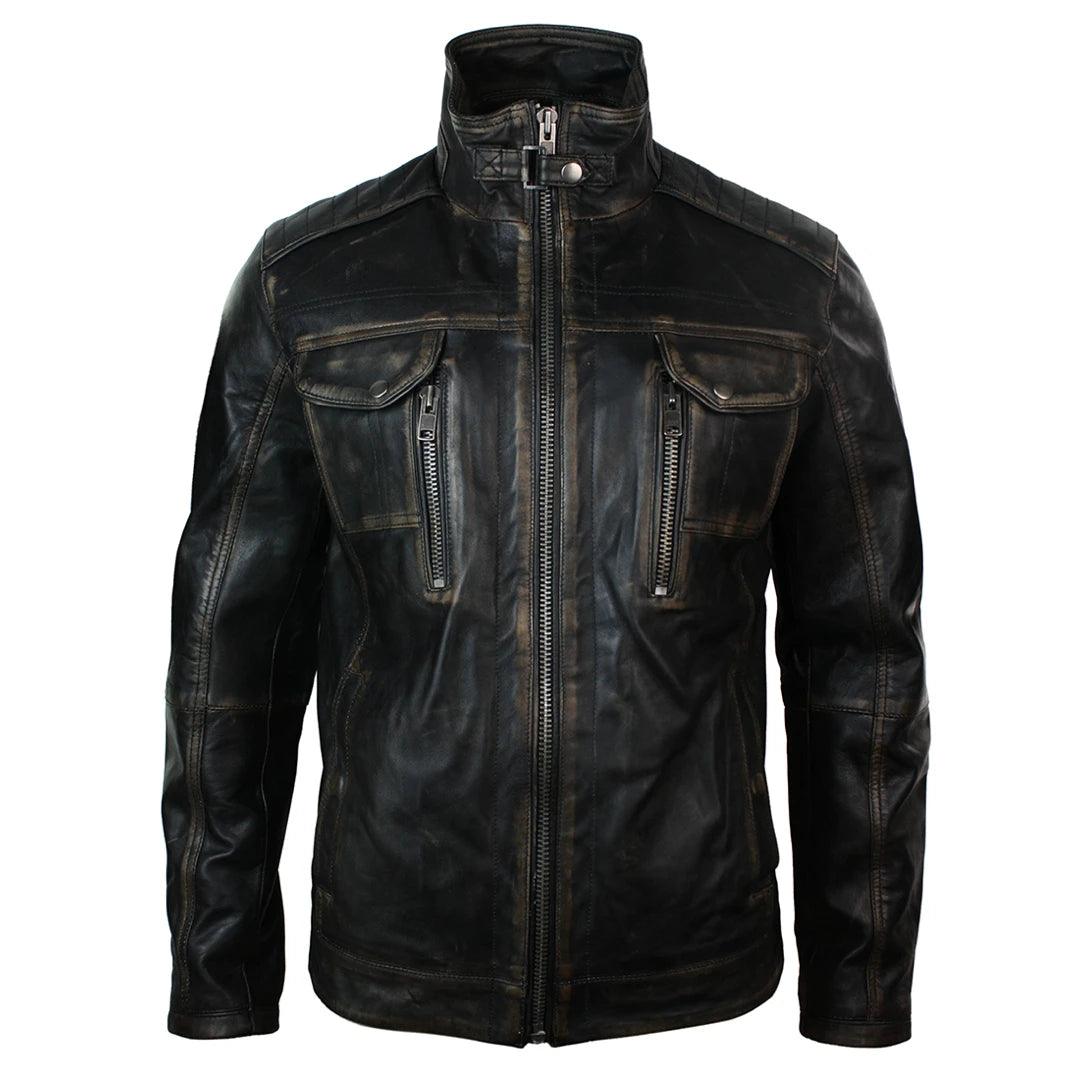 Shop affordable clothing for every season – Big savings this weekend only!  Mens Retro Vintage Distressed Jacket Real Washed Leather Brown Black Rub Off