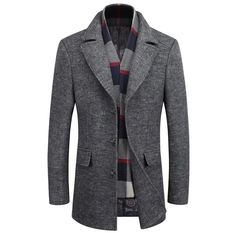 Big discounts – don’t miss out!  Classic Business Wool Pea Coat With Scarf