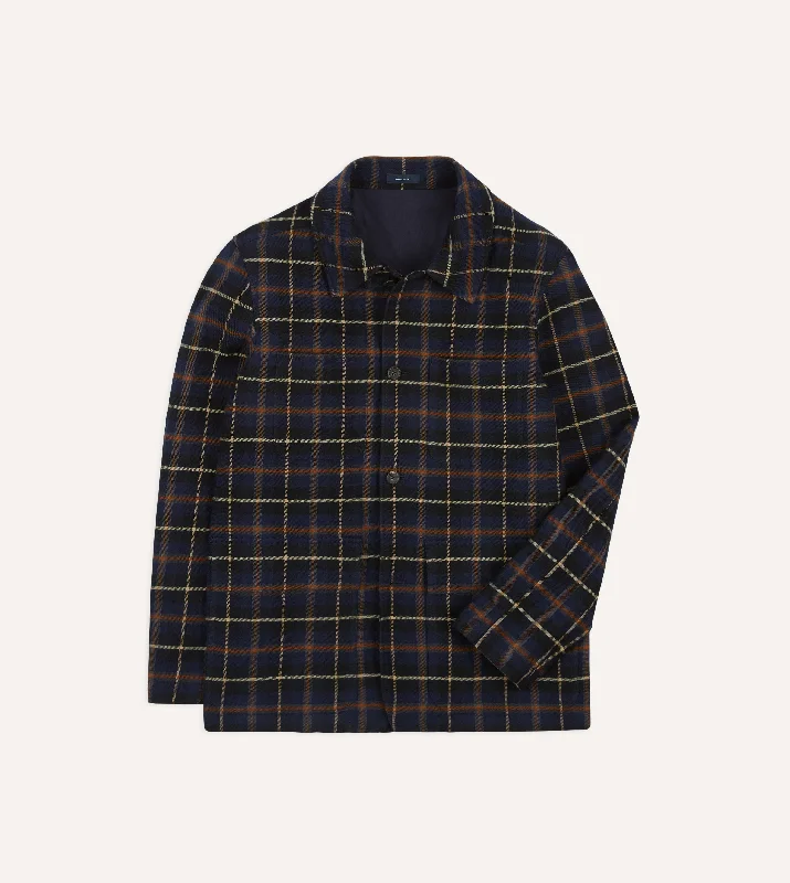 Shop the latest seasonal clothing sale – Big savings on stylish outfits. Navy Check Wool-Cotton Four-Pocket Chore Jacket Shop the latest seasonal clothing sale – Big savings on stylish outfits. Navy Check Wool-Cotton Four-Pocket Chore Jacket