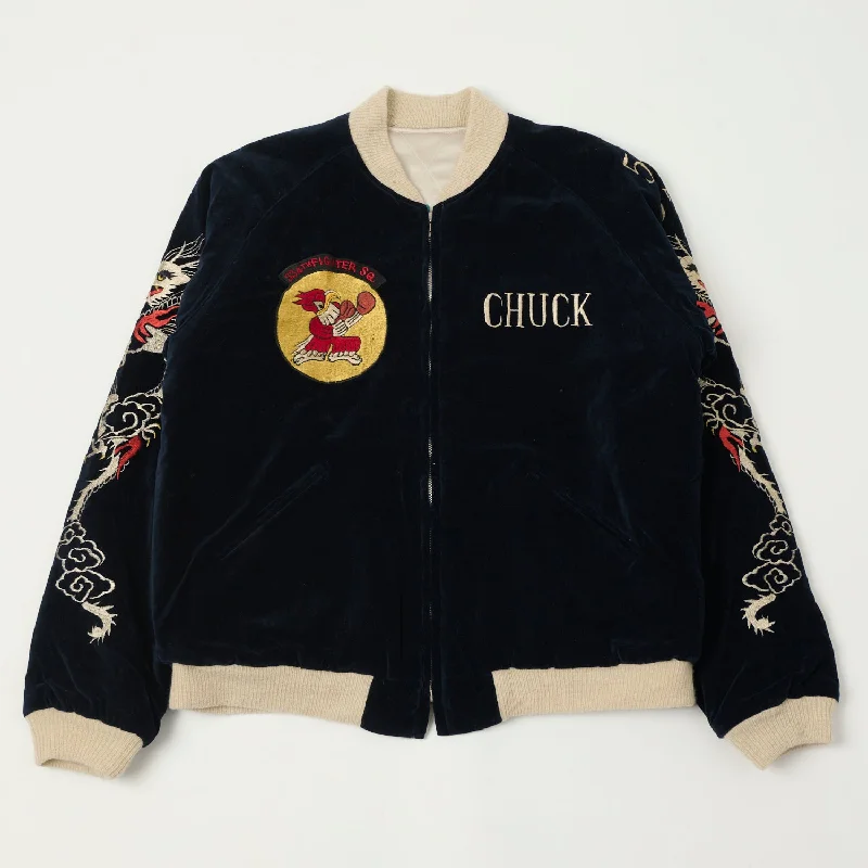 Shop stylish men’s clothing and enjoy amazing discounts. Buzz Rickson's x Kosho & Co. Reversible Velvet 'Sukajan' Souvenir Jacket - Navy Shop stylish men’s clothing and enjoy amazing discounts. Buzz Rickson's x Kosho & Co. Reversible Velvet 'Sukajan' Souvenir Jacket - Navy