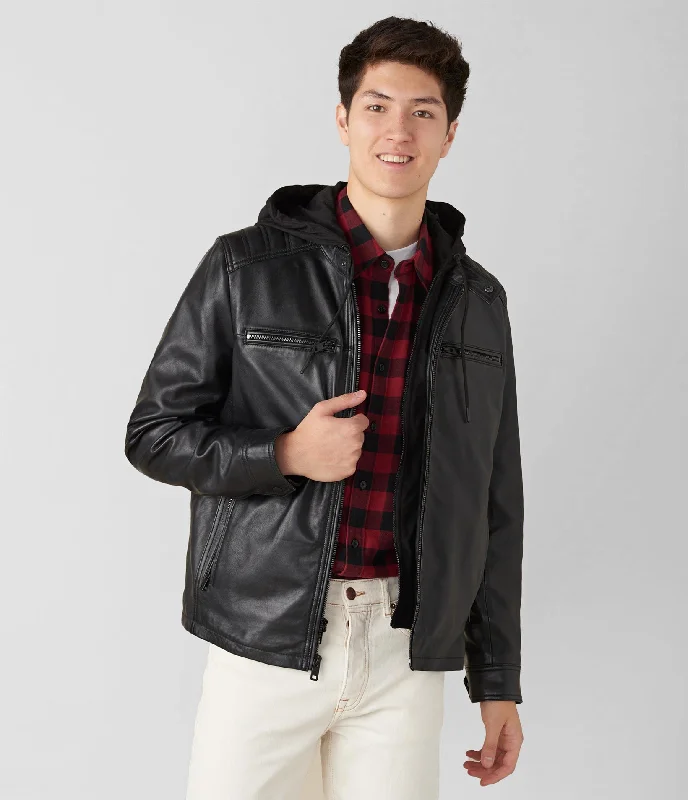 Shop stylish  fashion – Get huge savings on men’s clothing.  Blake Genuine Leather Jacket With Hood