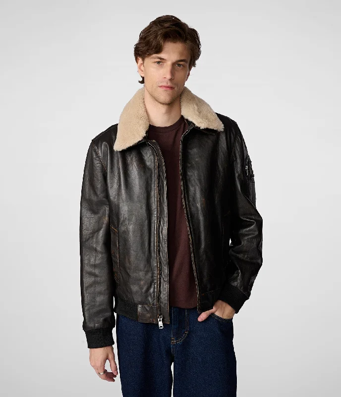 Men’s fashion sale – new deals added every day!  Jimmy Leather Aviator Bomber Jacket With Shearling Collar