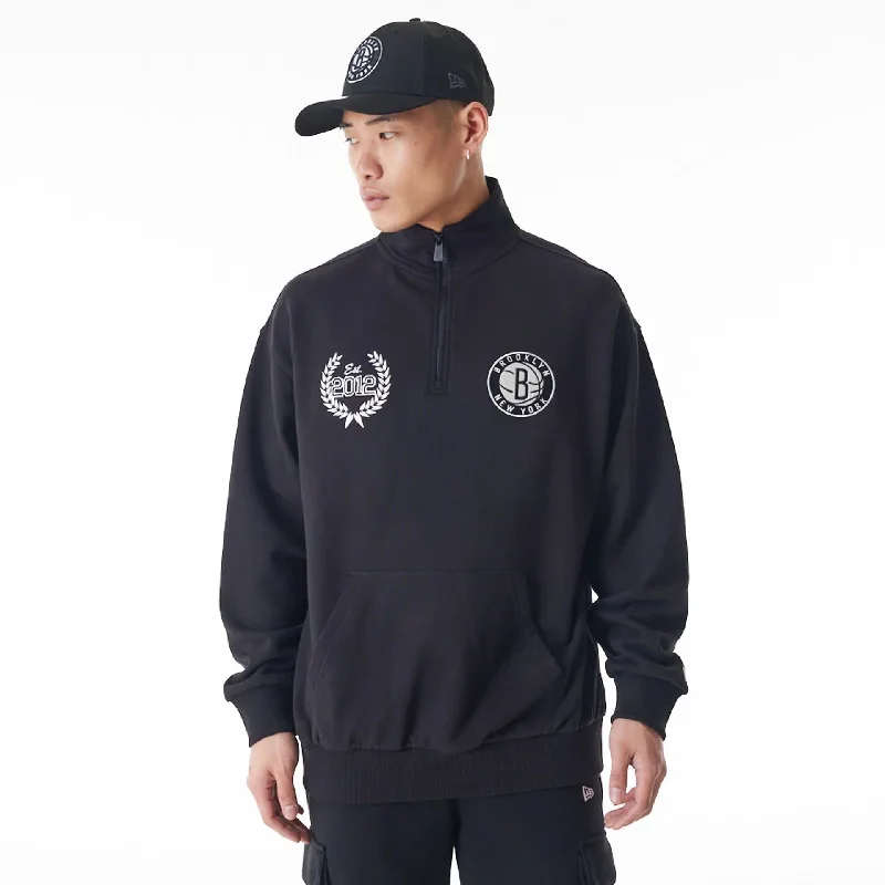 Shop new arrivals in clothing and save –  Brooklyn Nets NBA Lifestyle Black Quarter Zip Sweater