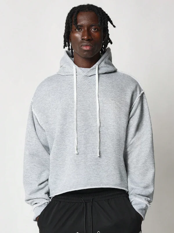 Seasonal sale  Crop Fit Overhead Raw Edge Hem Hoodie With Exposed Seams & Drawcords